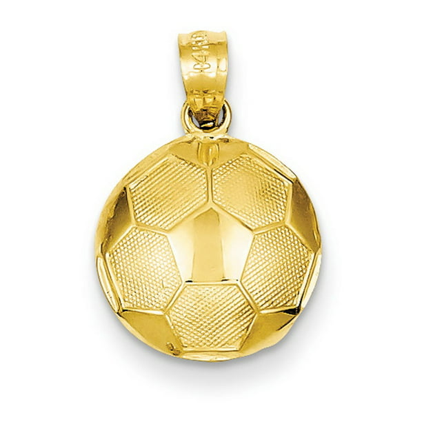17mm x 23mm Mia Diamonds 14k Yellow Gold I Heart Soccer with soccer Ball Pendant 